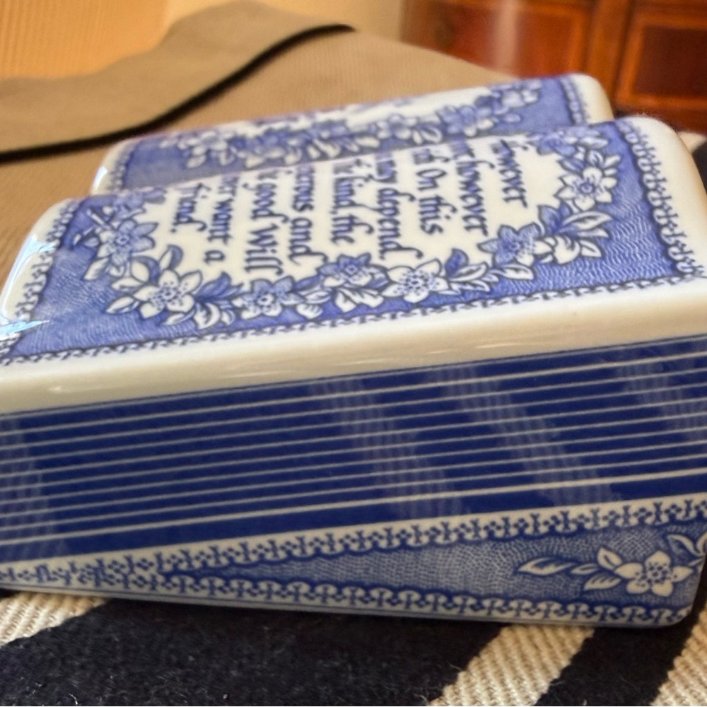 Vintage Spode Porcelain Friendship Poem an Open Book Paperweight Blue & White - Picture 6 of 12